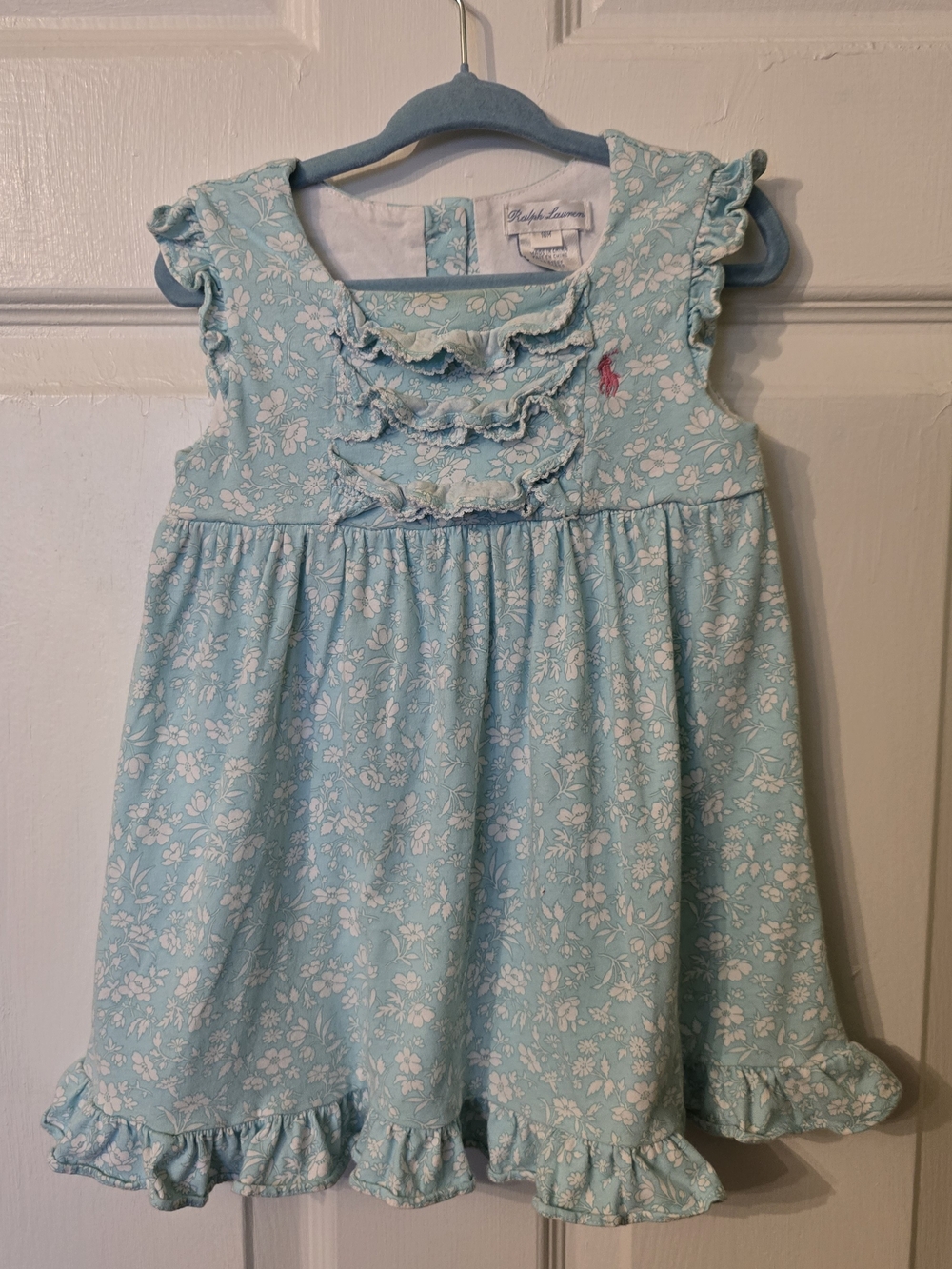 Ralph Lauren Aqua Blue Floral Ruffle Girls Dress